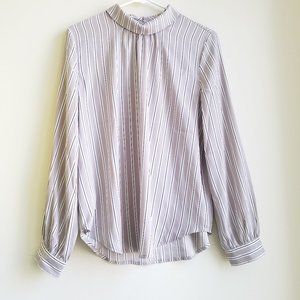 Ann Taylor Striped Shirt Blouse Taupe NWT w flaw